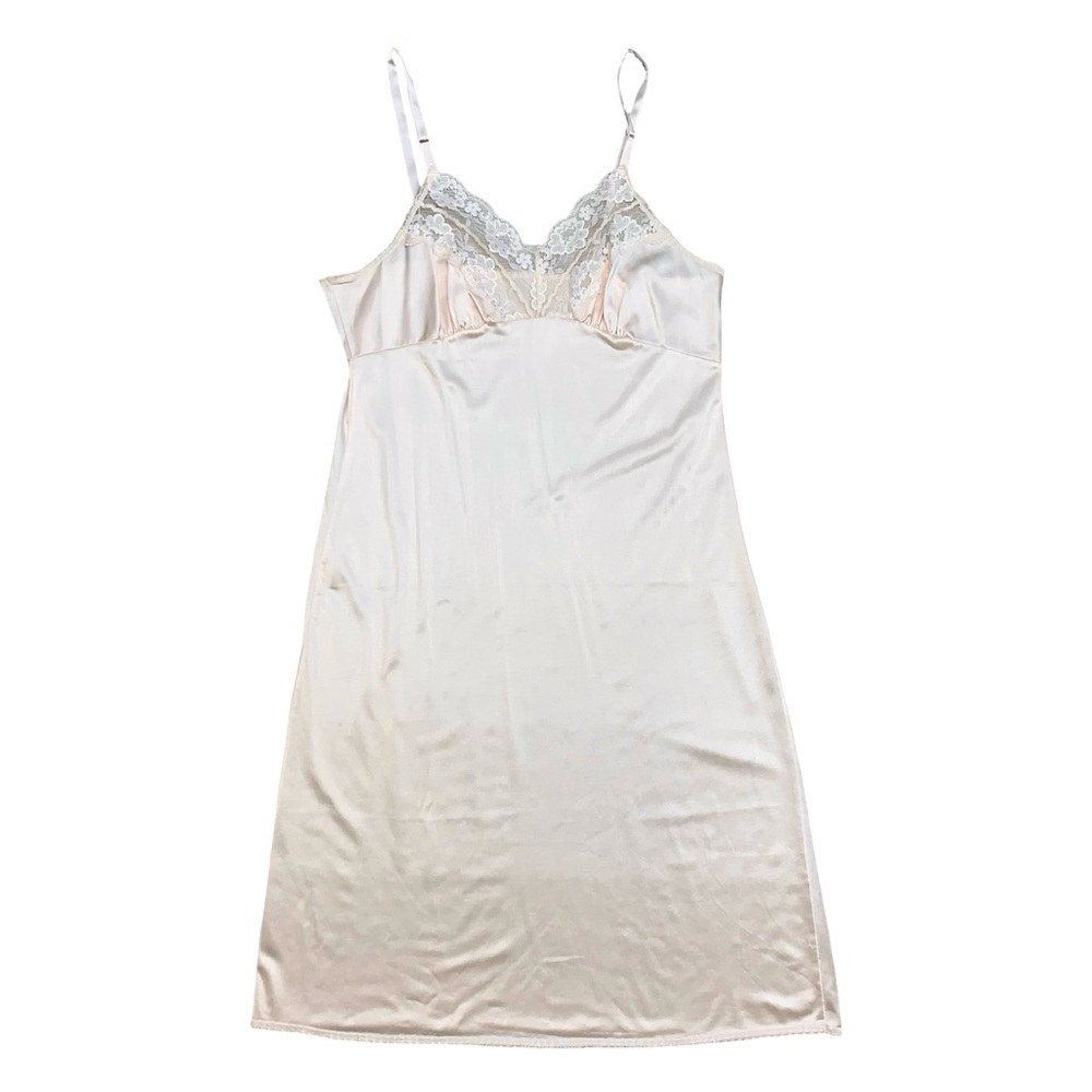 Vintage Hanes Her Way Slip Beige Small Nylon Silky Lace Coquette Romantic Sexy